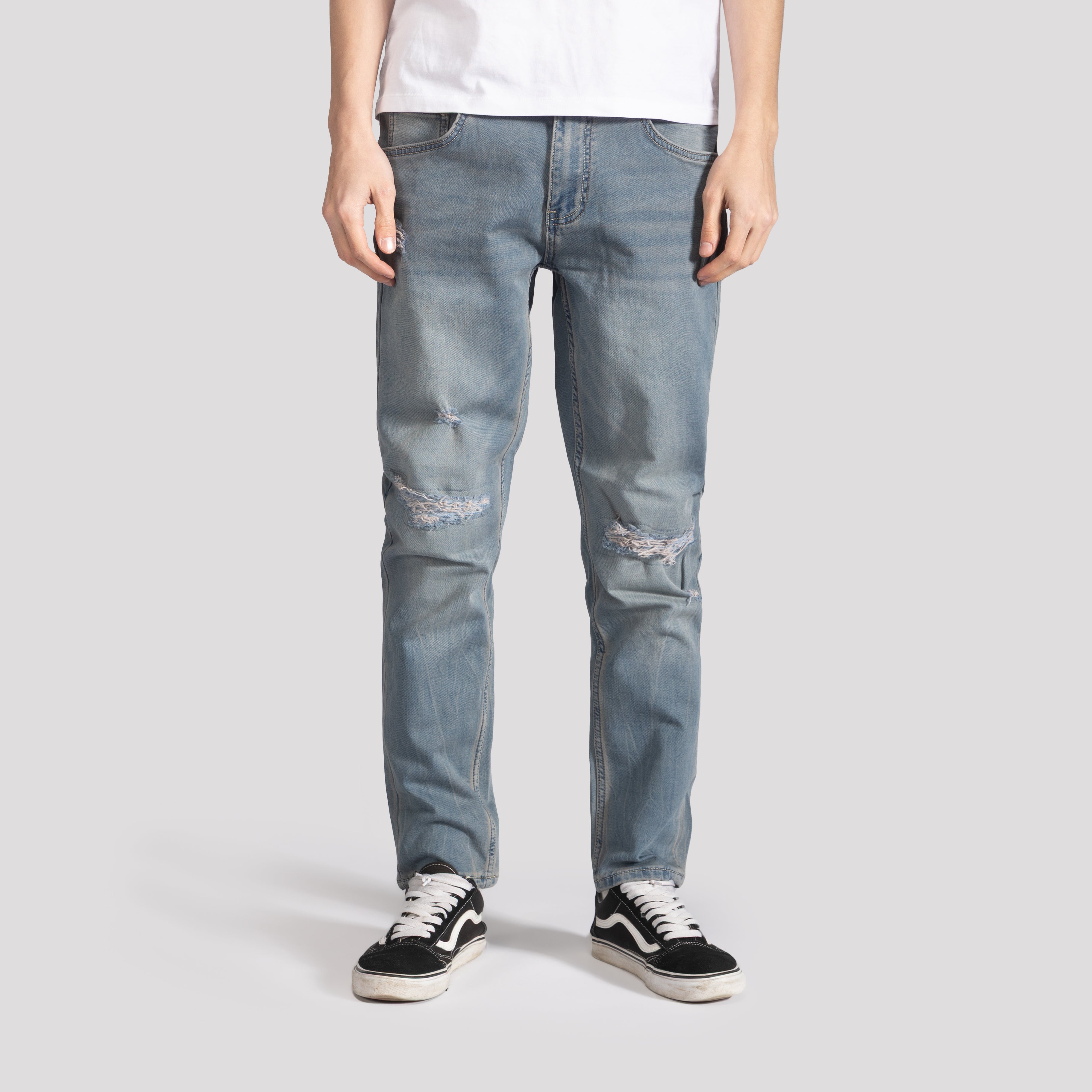 Ripped Knit Tapered Jeans - XIOS
