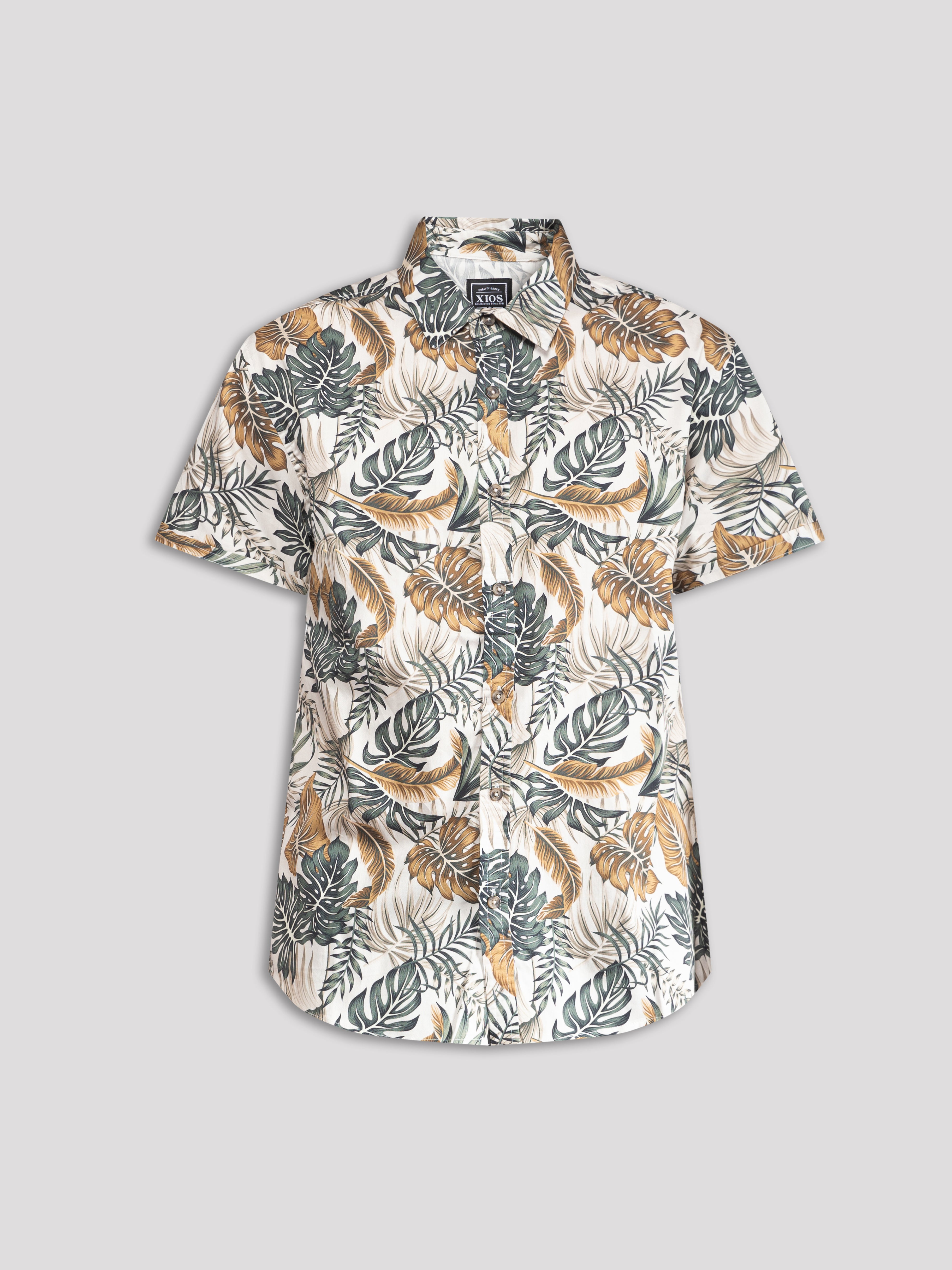 "Leaves" Short Sleeve Button-Up