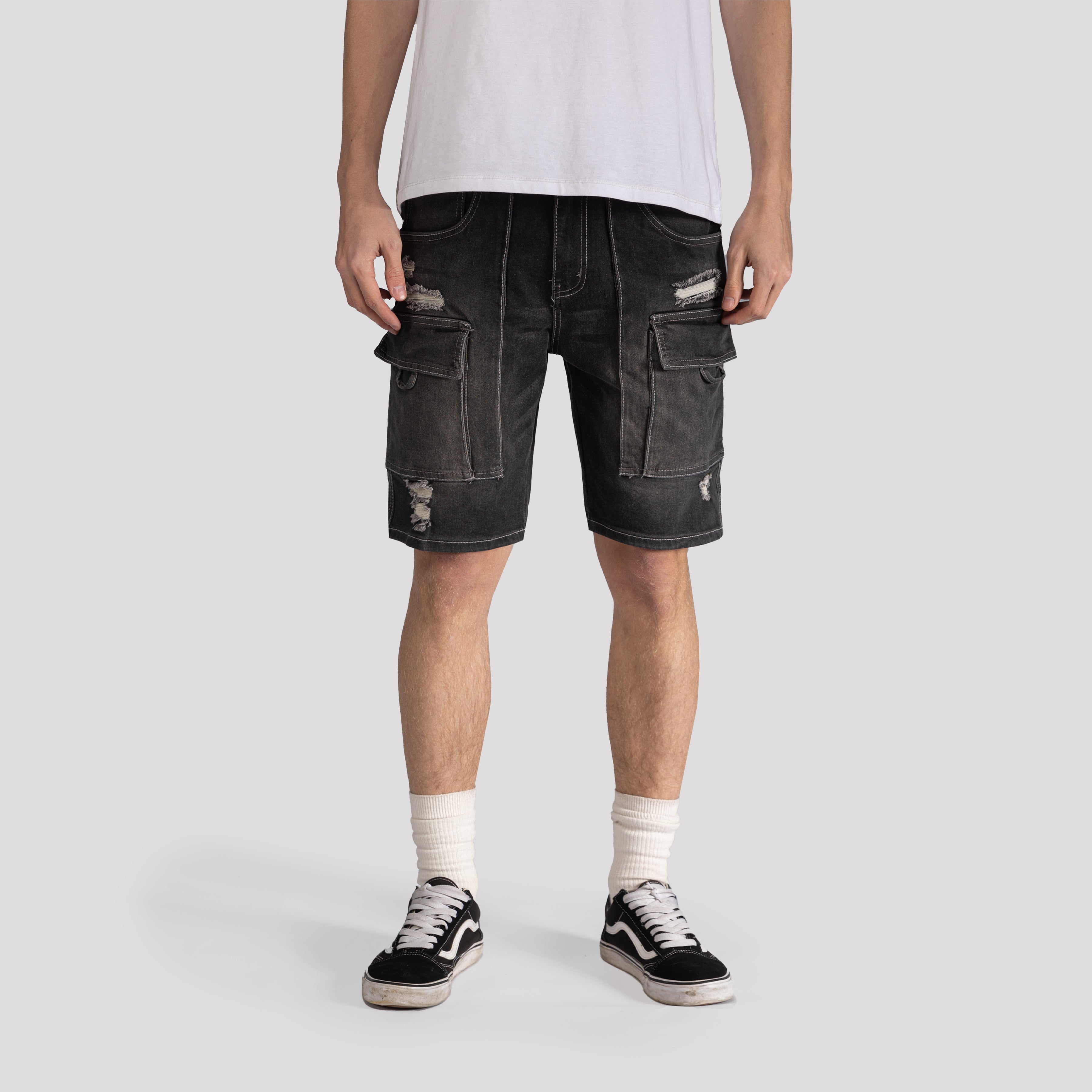 Ripped Cargo Denim Shorts - XIOS