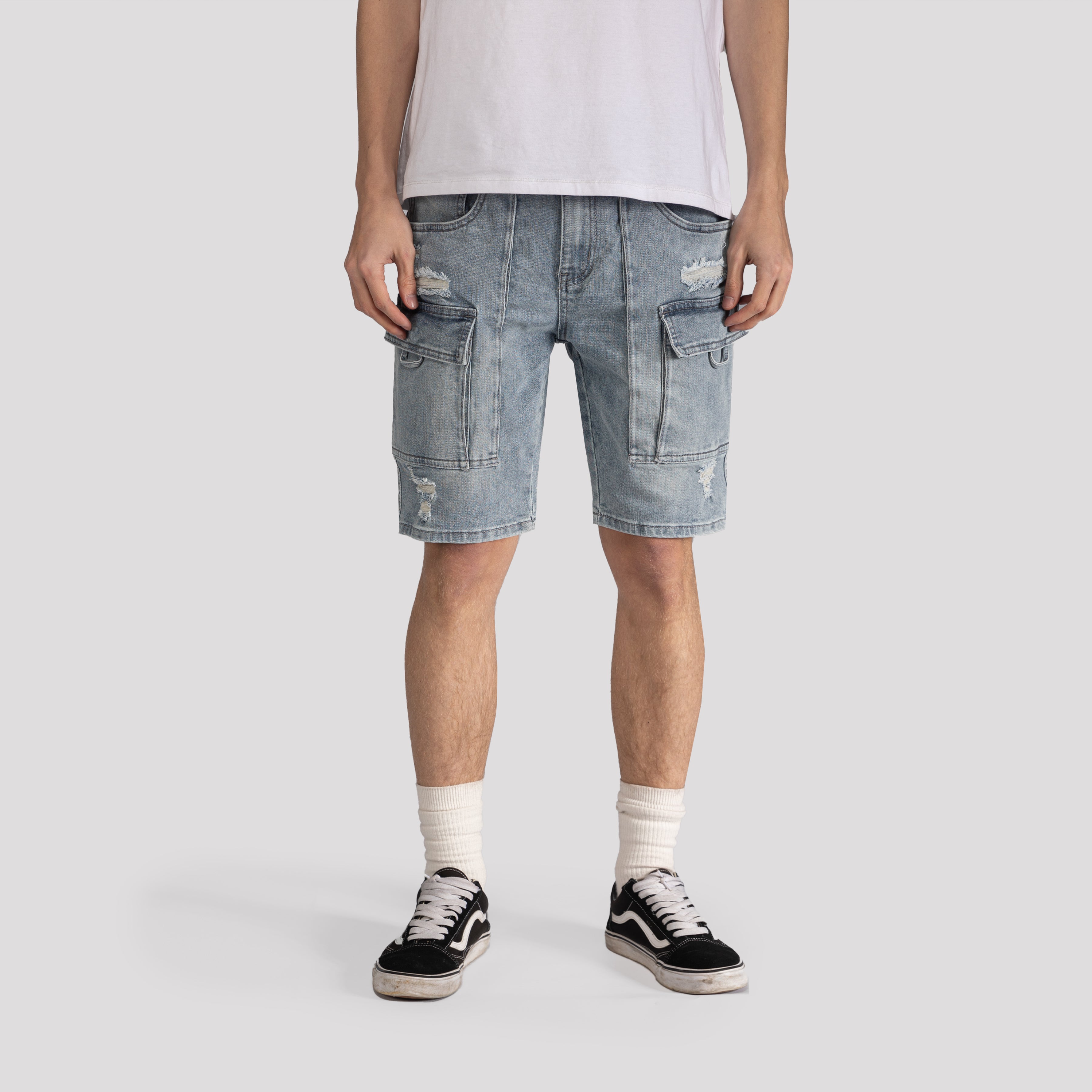 Ripped Cargo Denim Shorts - XIOS