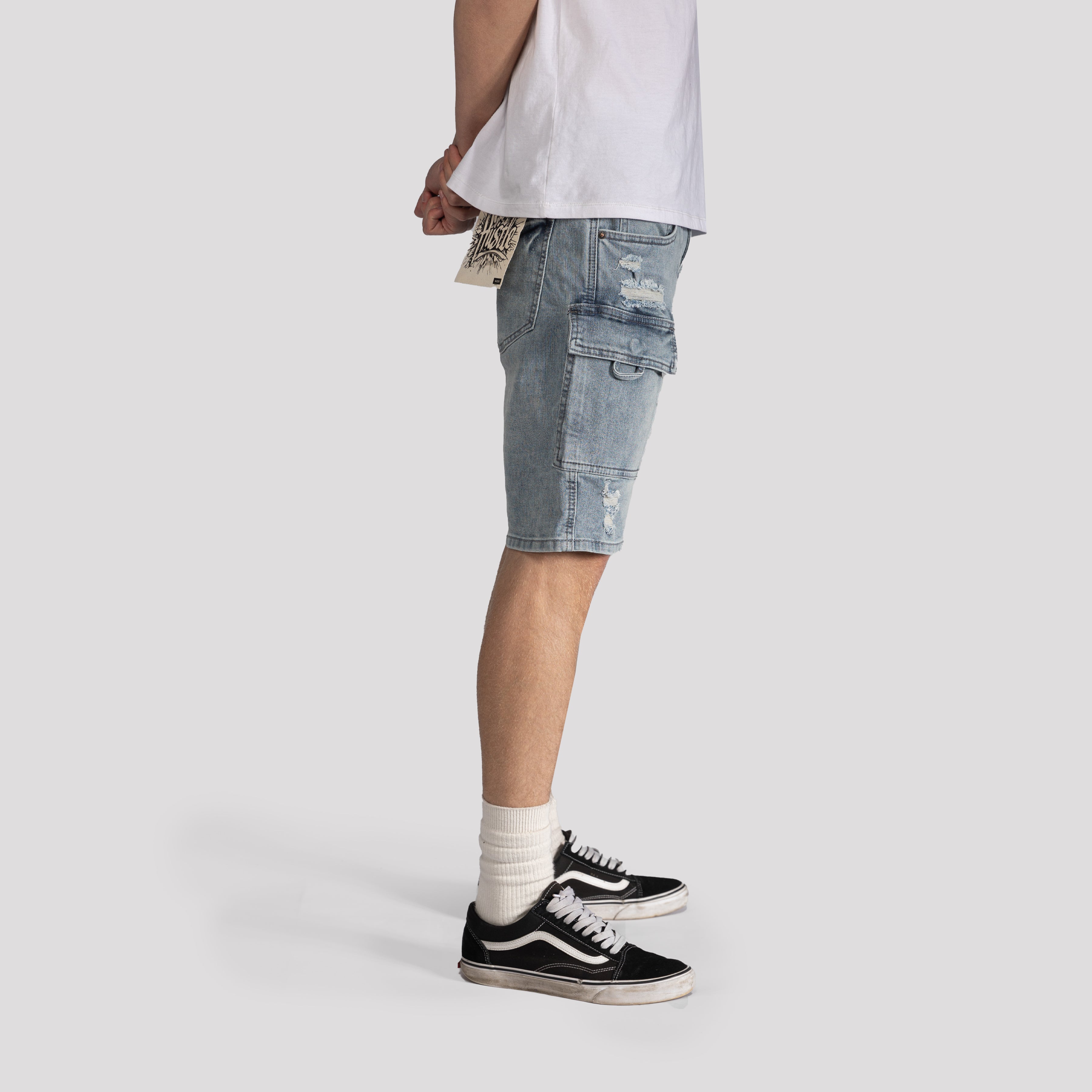 Ripped Cargo Denim Shorts - XIOS