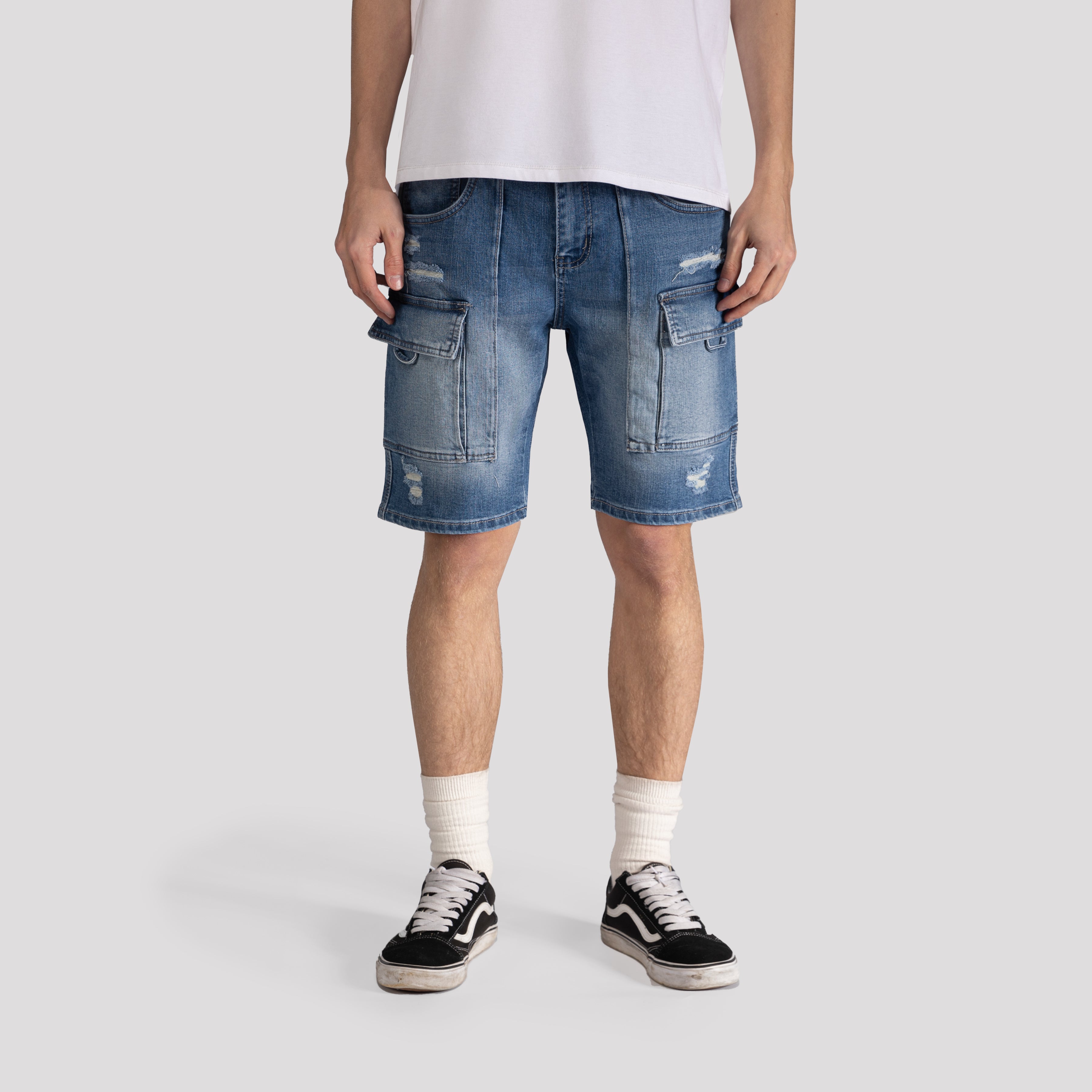 Ripped Cargo Denim Shorts - XIOS