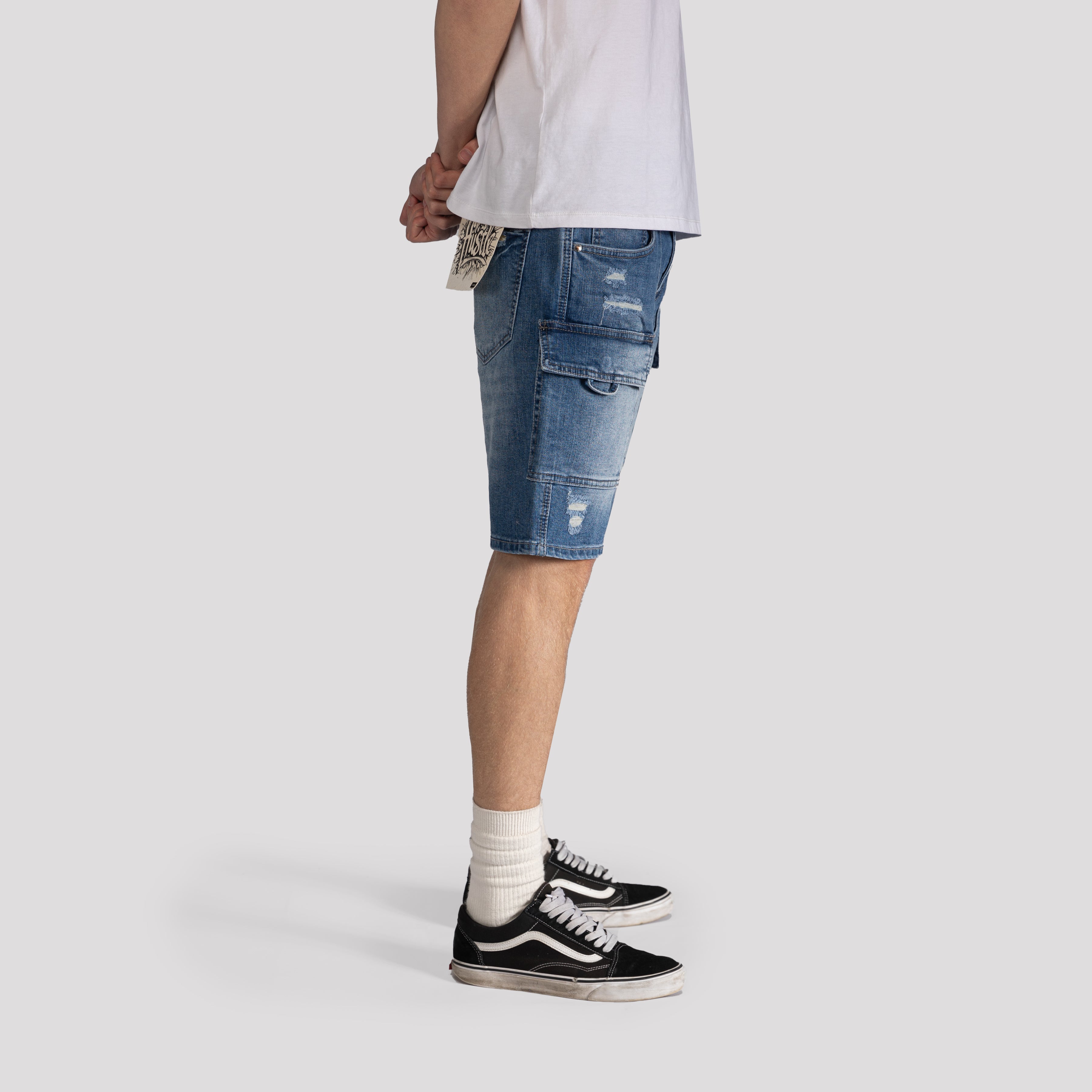 Ripped Cargo Denim Shorts - XIOS