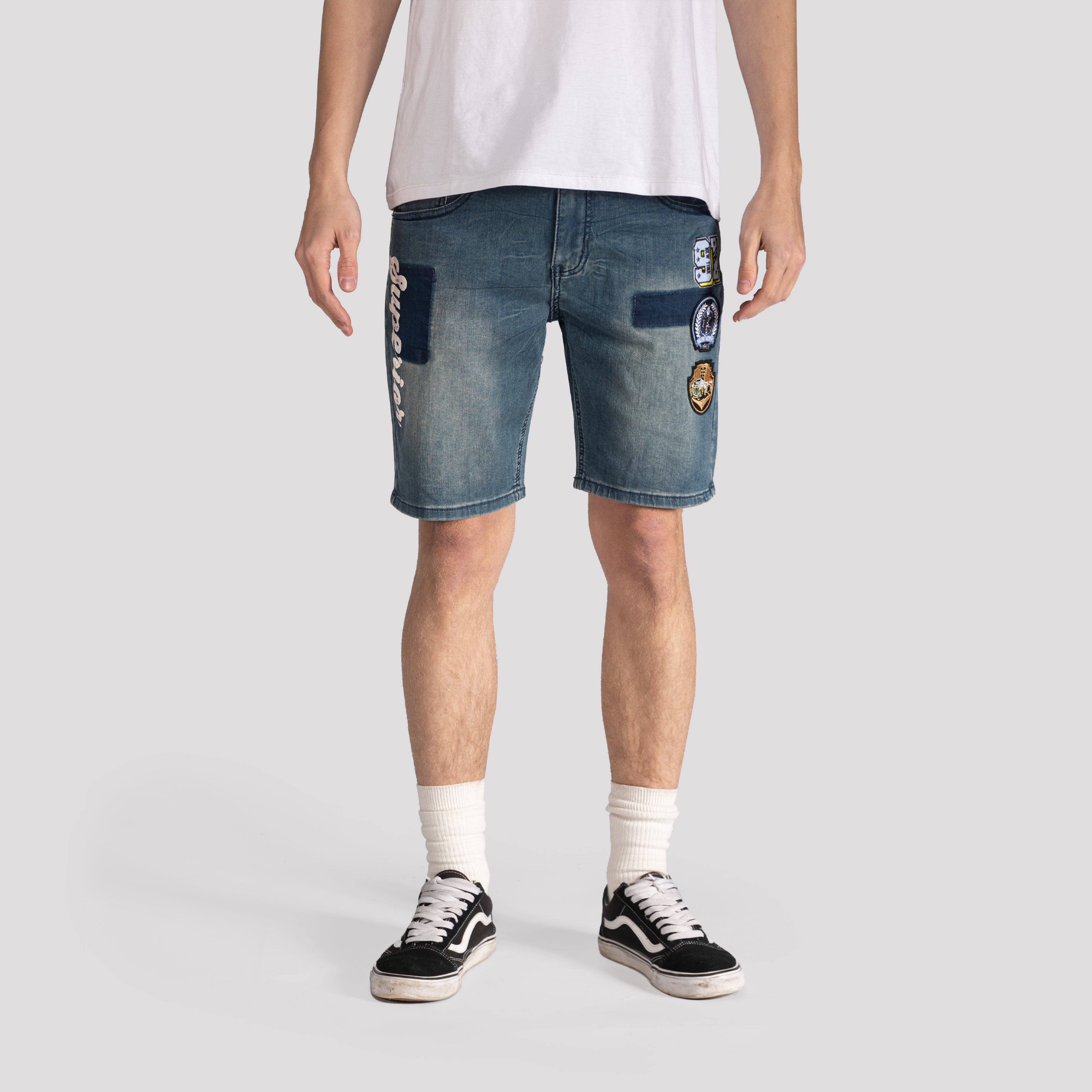 "Superior" Patch Denim Shorts - XIOS