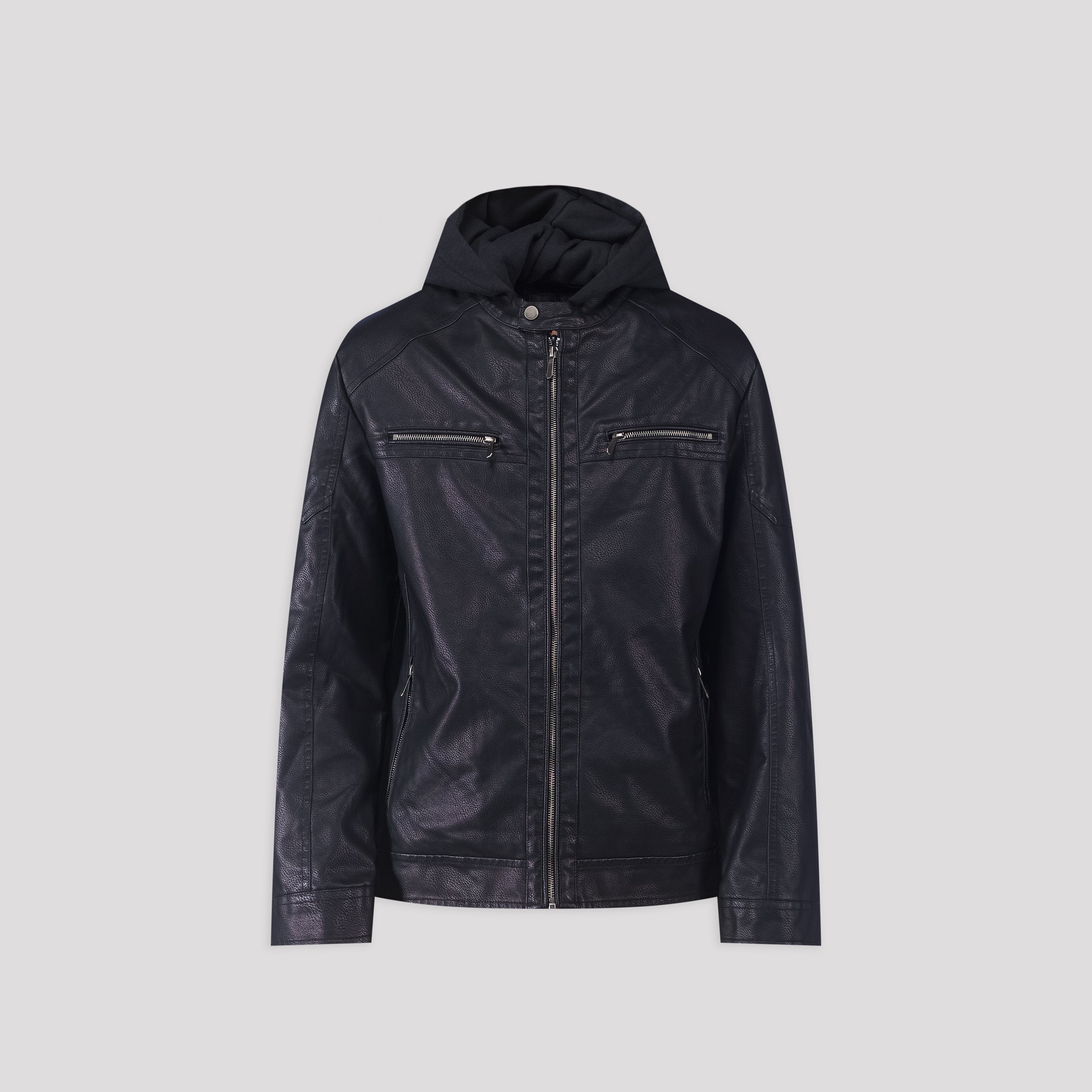 Hooded Leatherette Biker Jacket