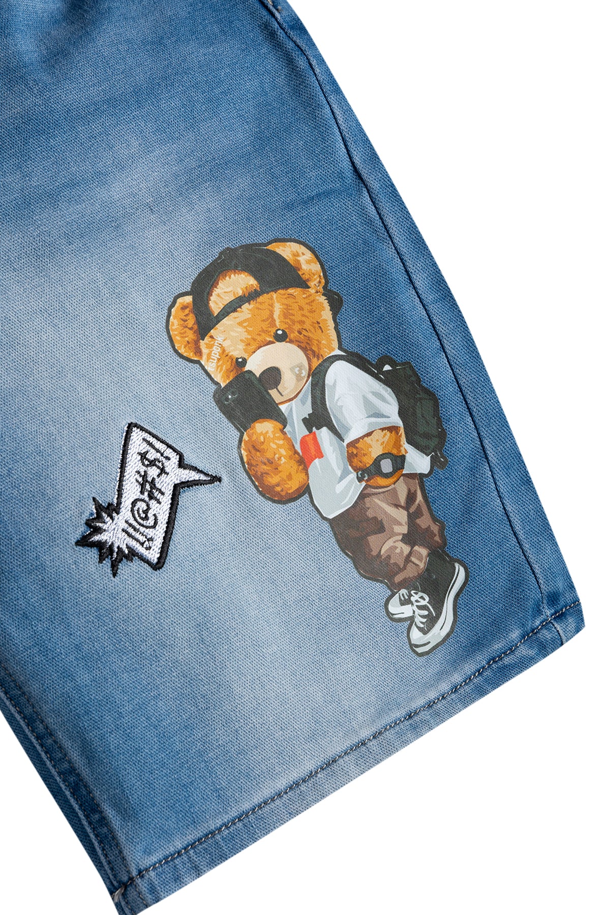 Teddy Bear Graphic Denim Shorts